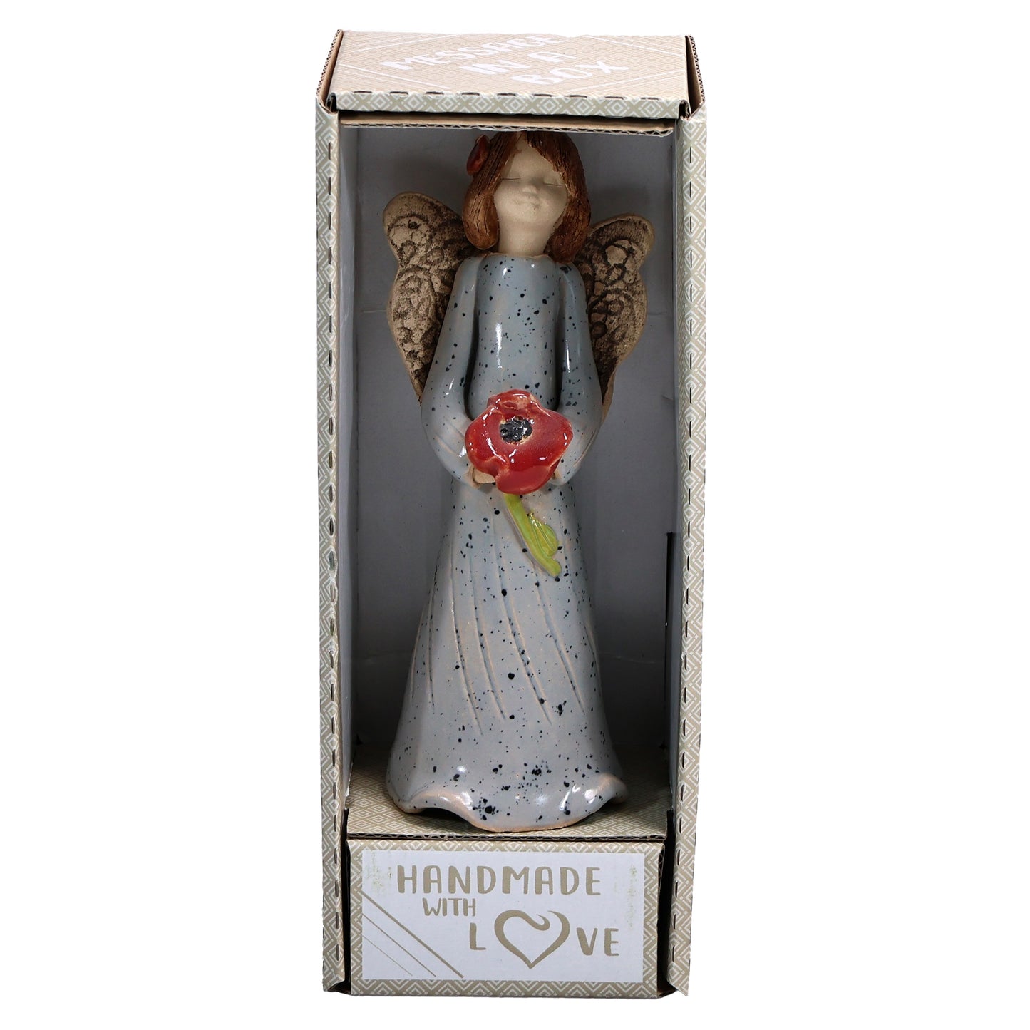 Handmade Ceramic Angel Holding Red Poppy