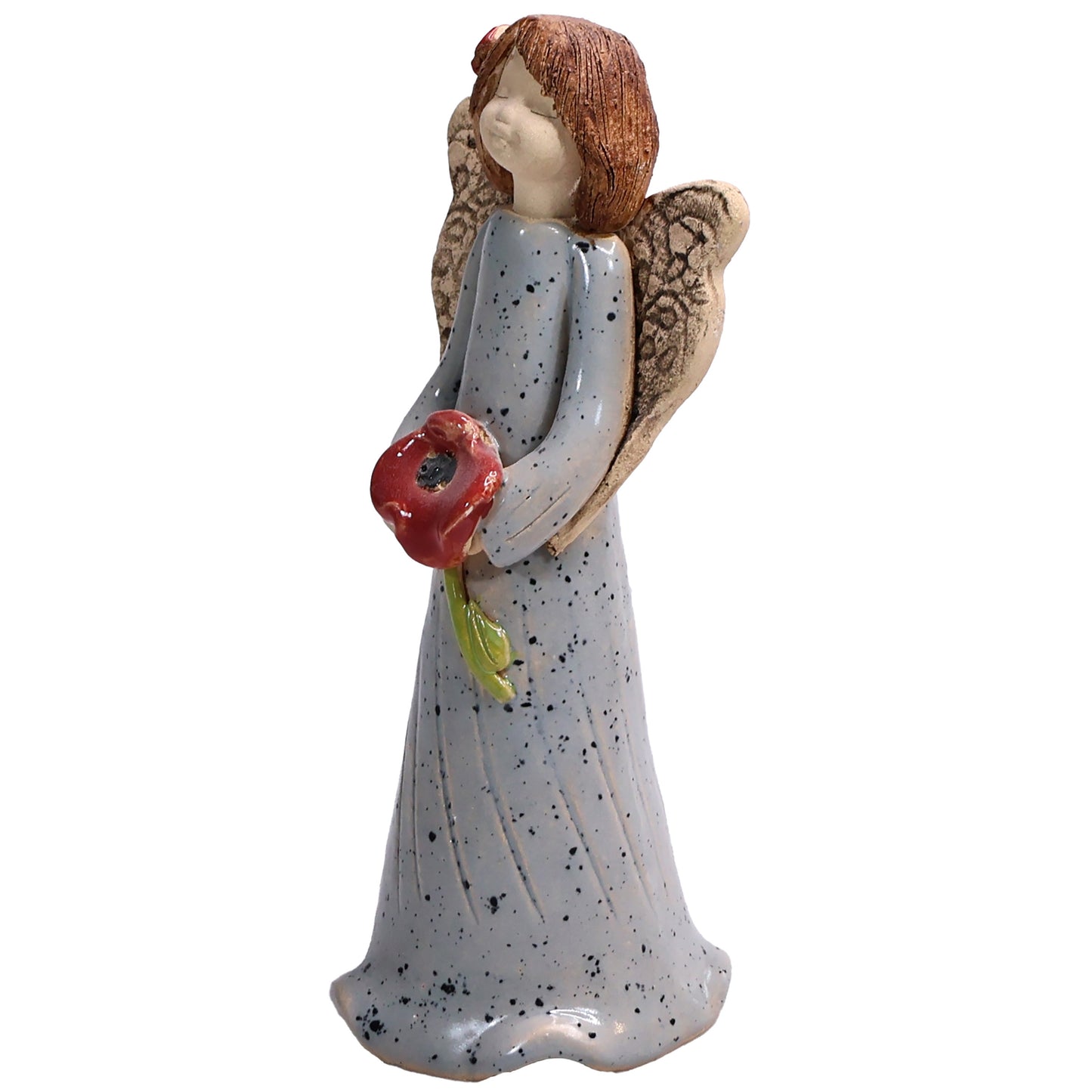 Handmade Ceramic Angel Holding Red Poppy