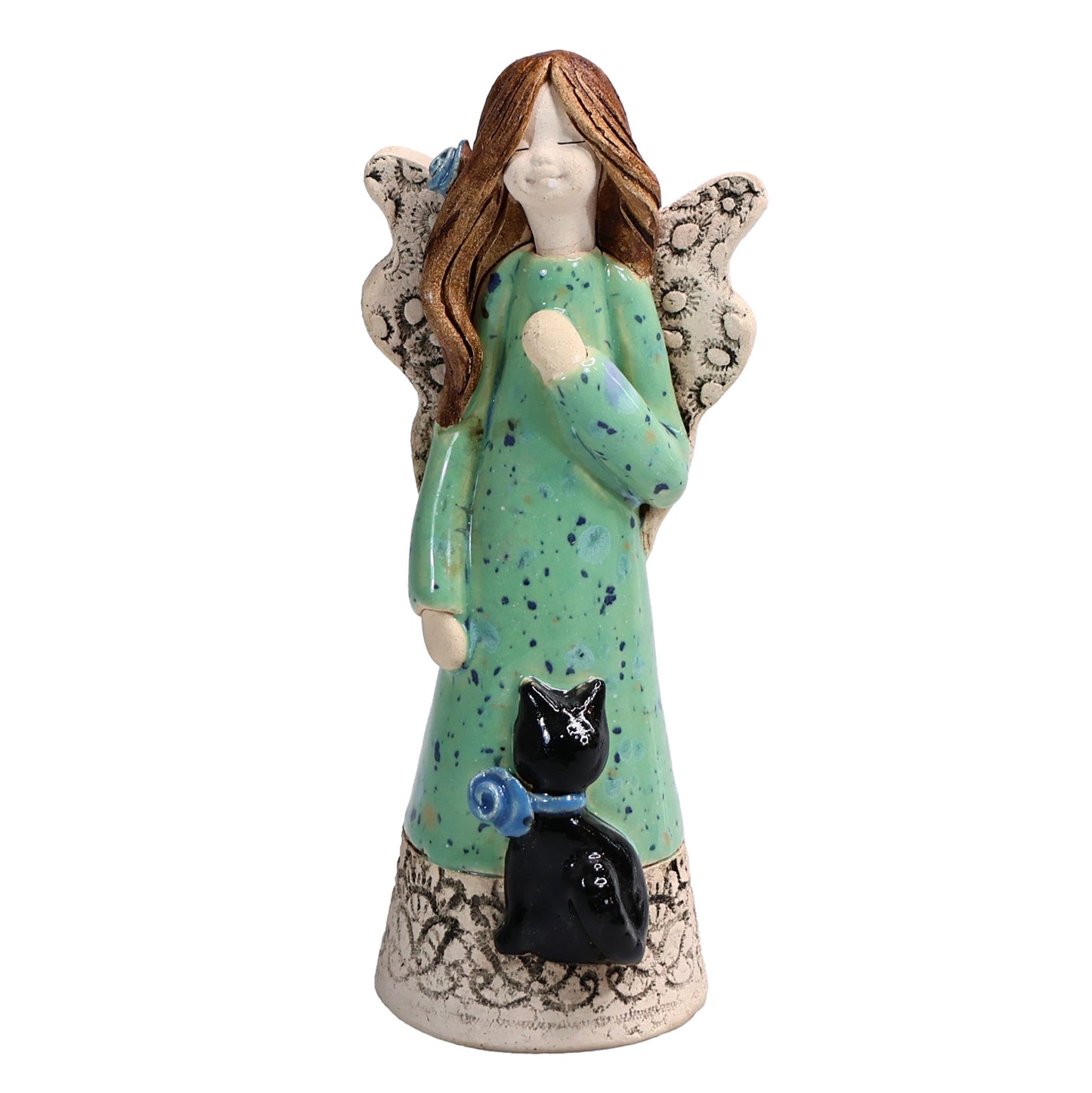 Handmade Ceramic Angel with Black Cat