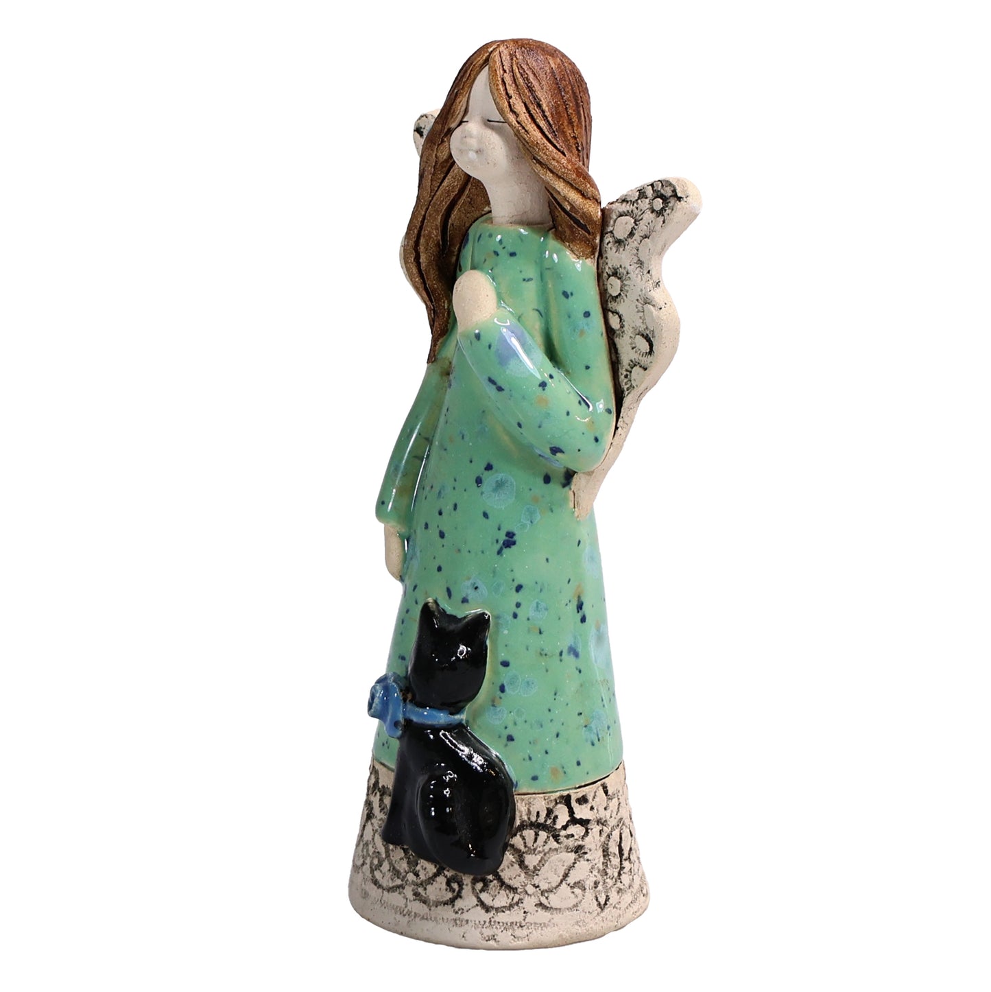 Handmade Ceramic Angel with Black Cat