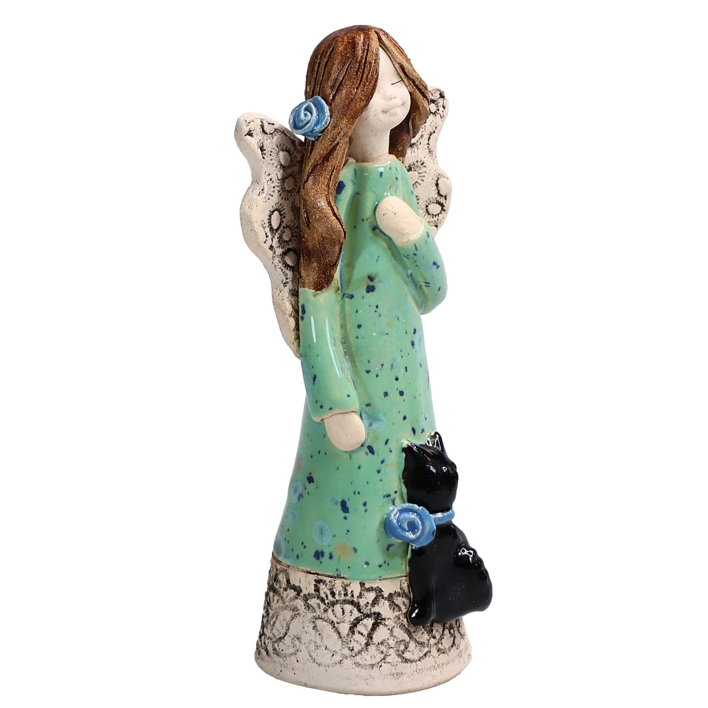 Handmade Ceramic Angel with Black Cat