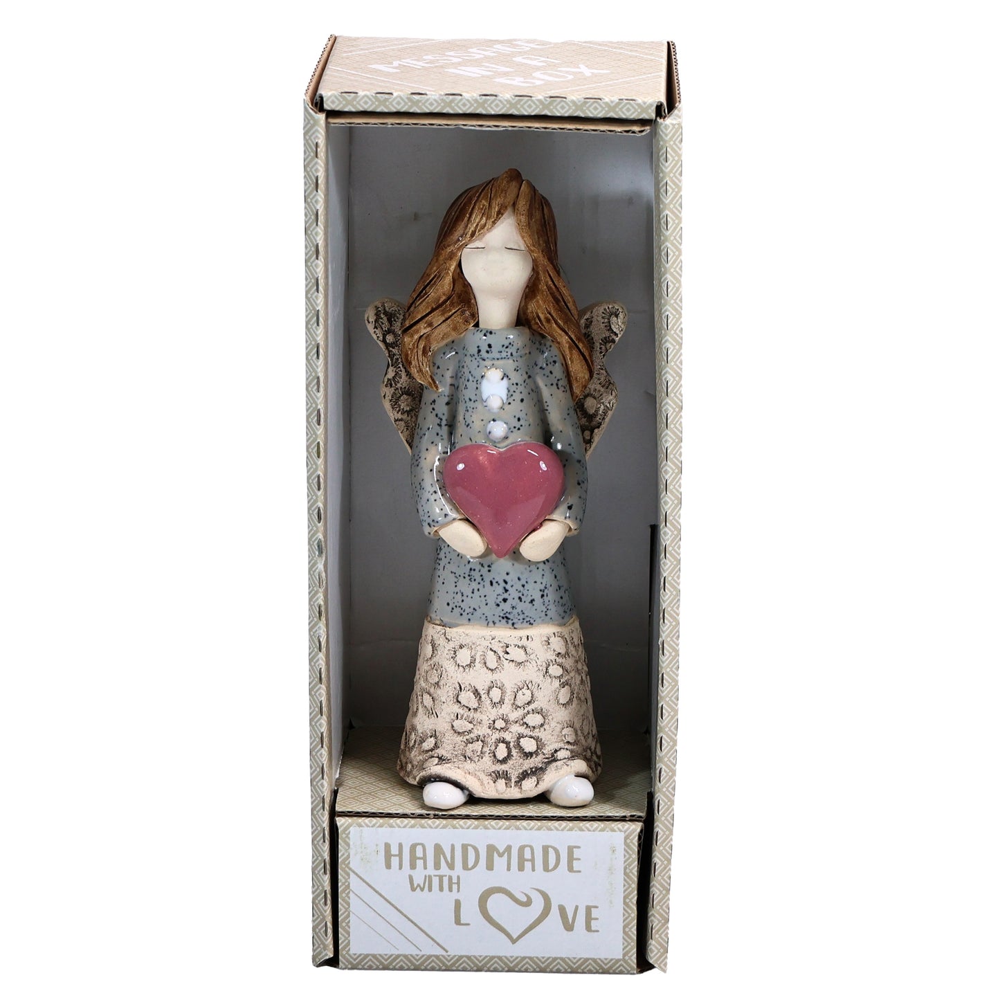 Handmade Ceramic Celebration Angel Holding Heart