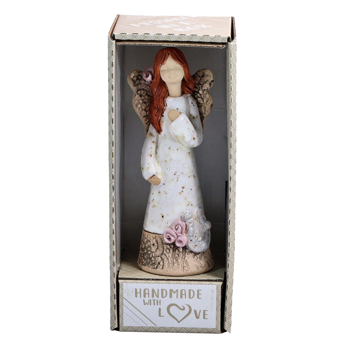 Handmade Ceramic Celebration Angel with Lucky Horseshoe