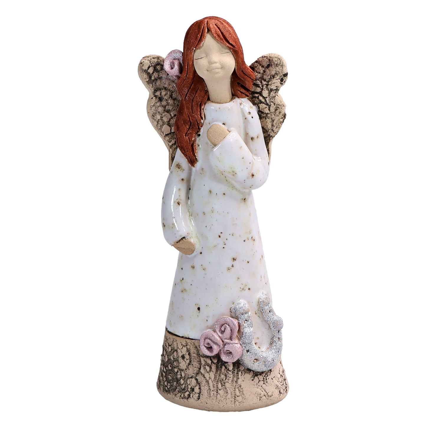 Handmade Ceramic Celebration Angel with Lucky Horseshoe