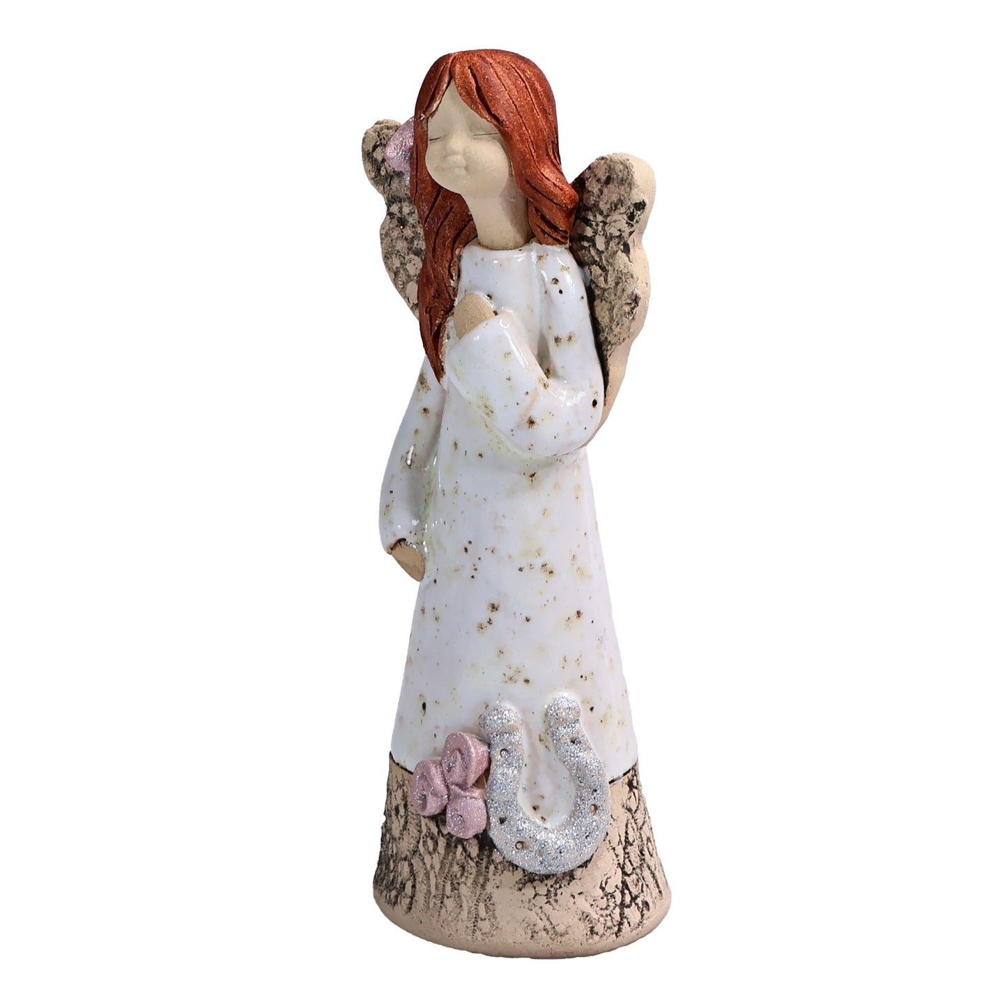 Handmade Ceramic Celebration Angel with Lucky Horseshoe