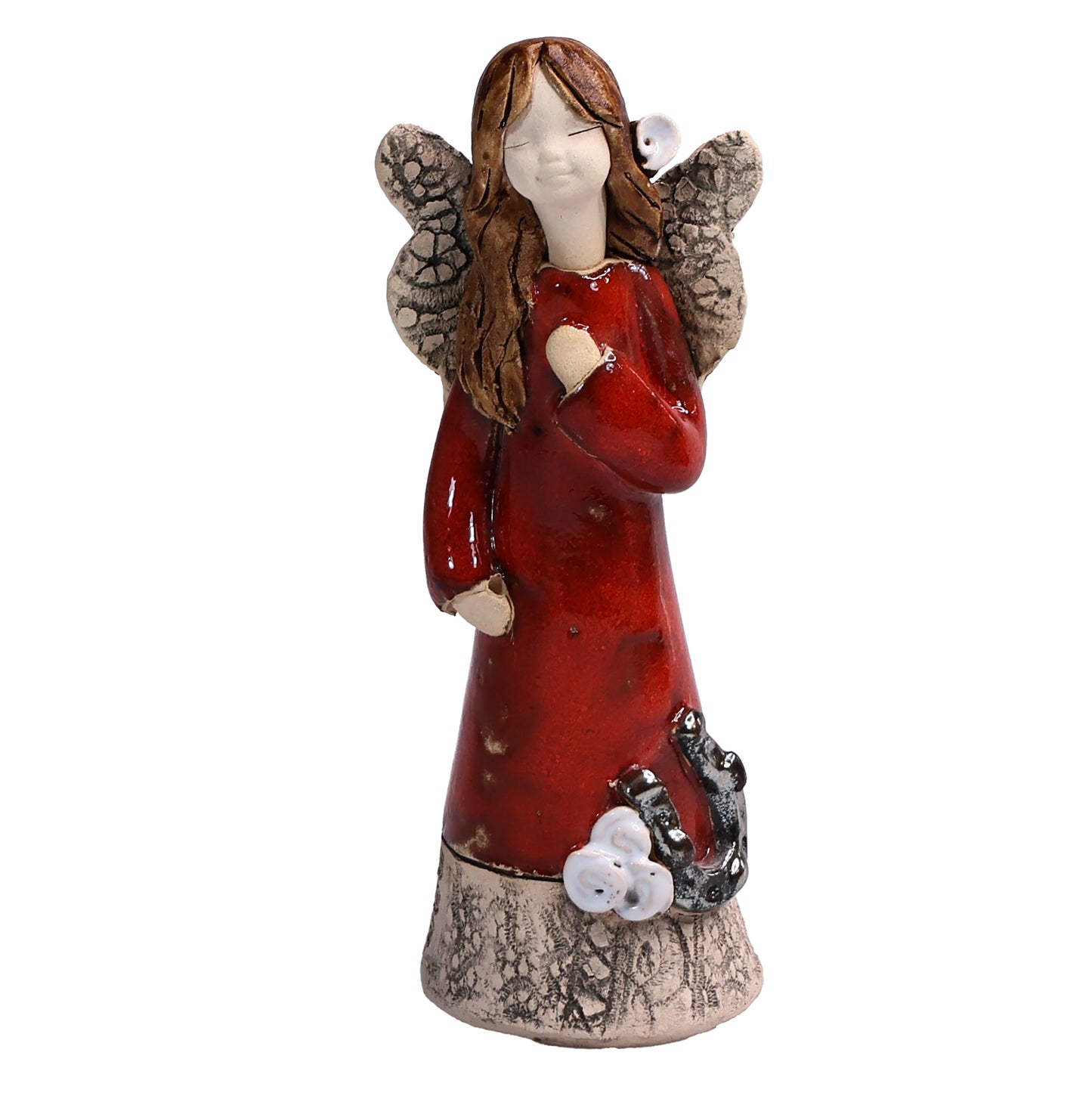 Handmade Ceramic Celebration Angel with Lucky Horseshoe