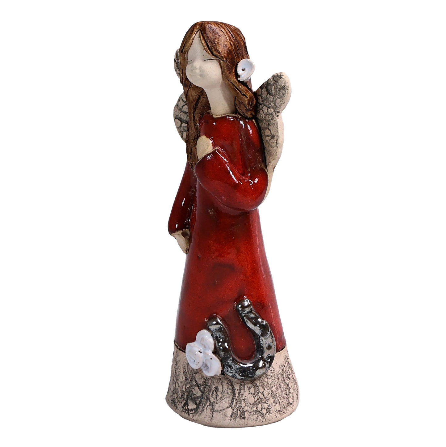 Handmade Ceramic Celebration Angel with Lucky Horseshoe