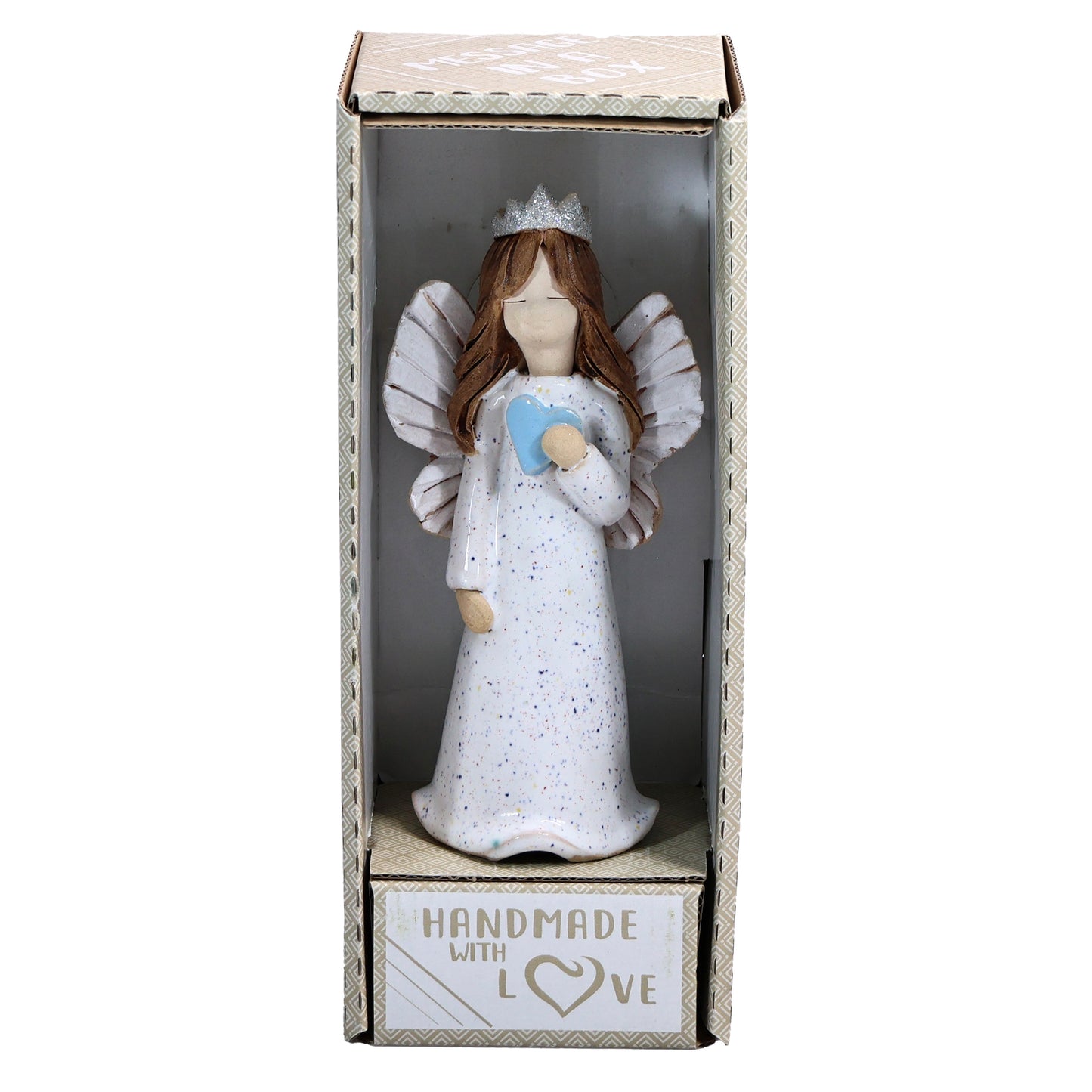 Handmade Ceramic Birthday Angels with Heart and Crown