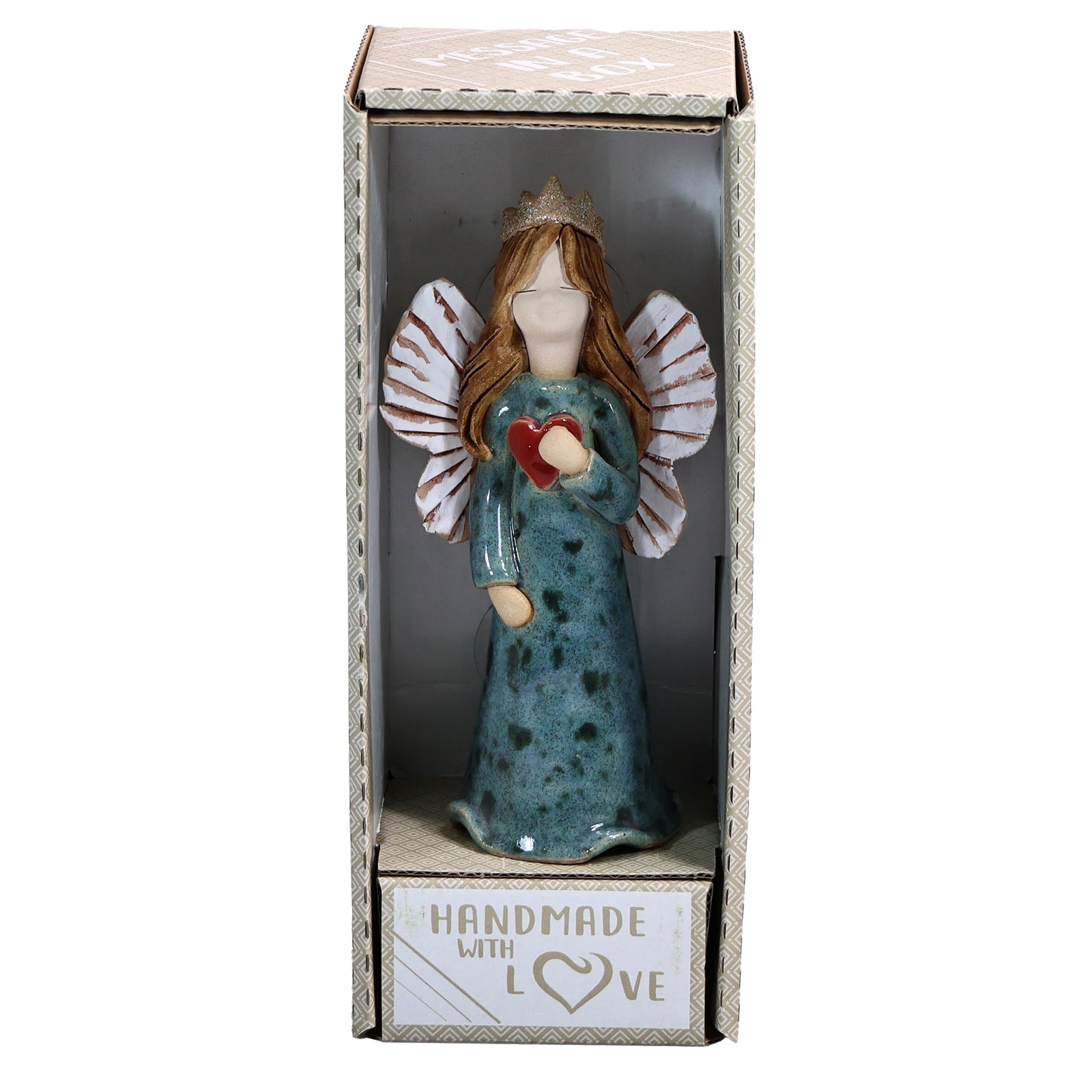 Handmade Ceramic Birthday Angels with Heart and Crown