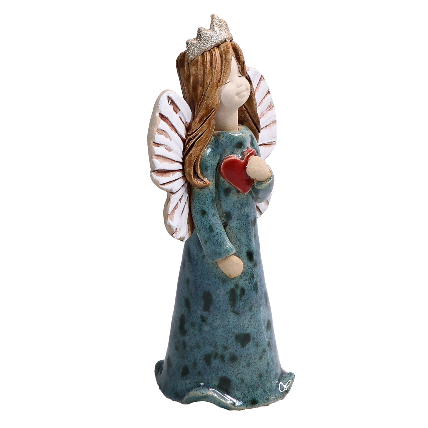 Handmade Ceramic Birthday Angels with Heart and Crown