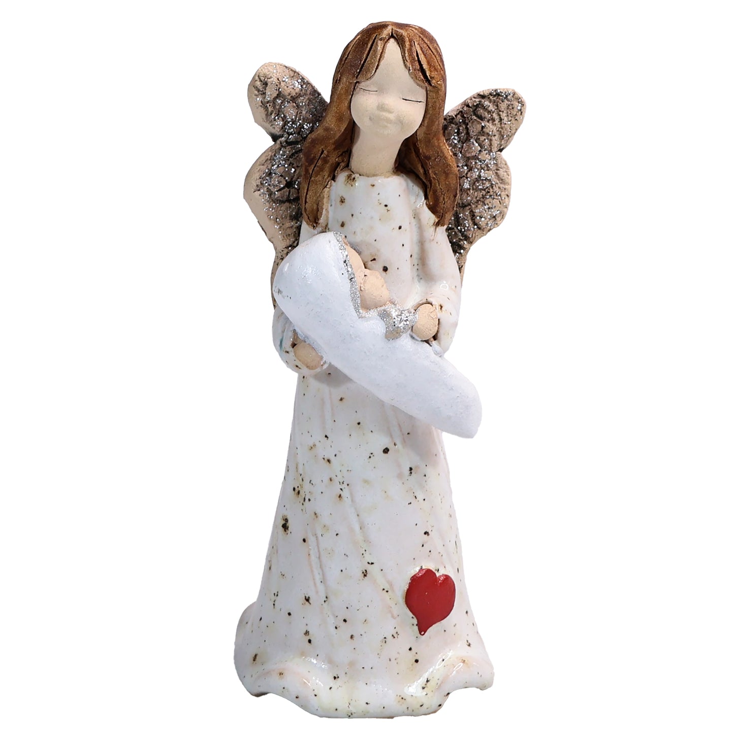 Handmade Ceramic Angel with Baby in White