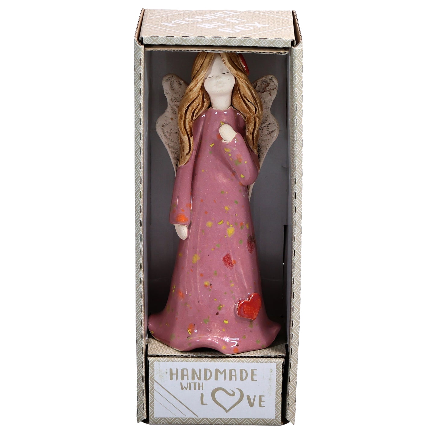 Handmade Pink Ceramic Celebration Angel with Heart