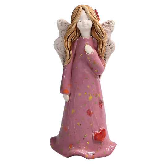 Handmade Pink Ceramic Celebration Angel with Heart