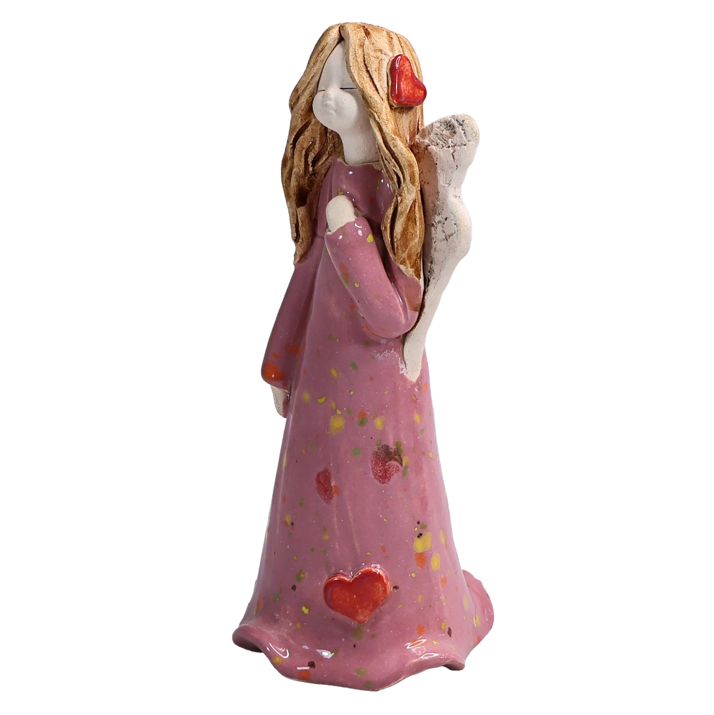 Handmade Pink Ceramic Celebration Angel with Heart