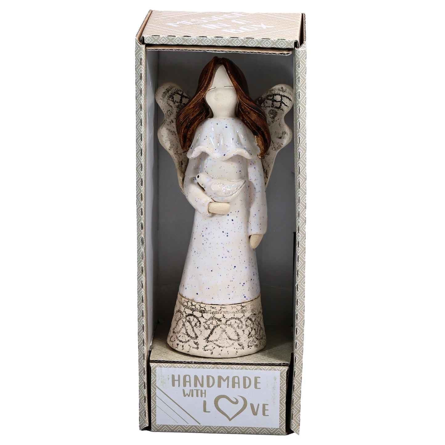Handmade White Ceramic Angel with Dove