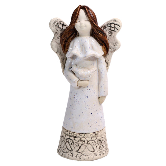 Handmade White Ceramic Angel with Dove