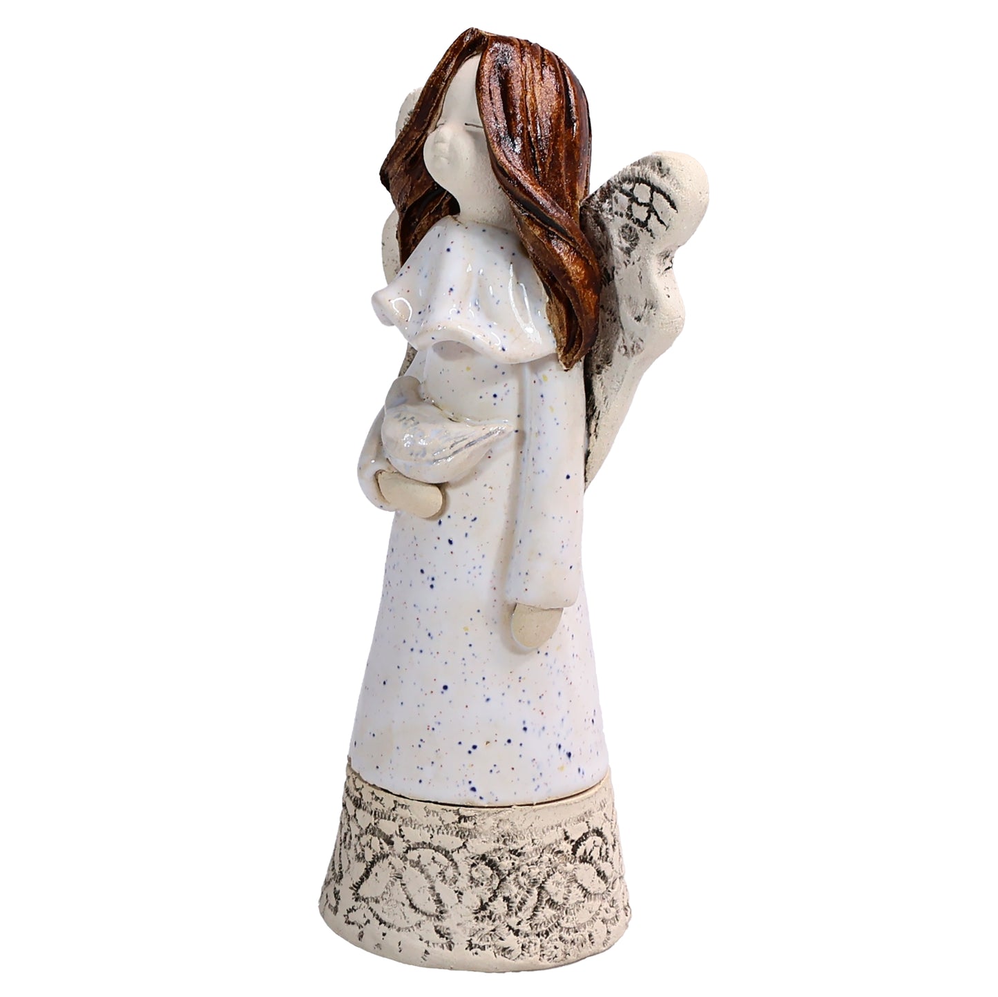 Handmade White Ceramic Angel with Dove