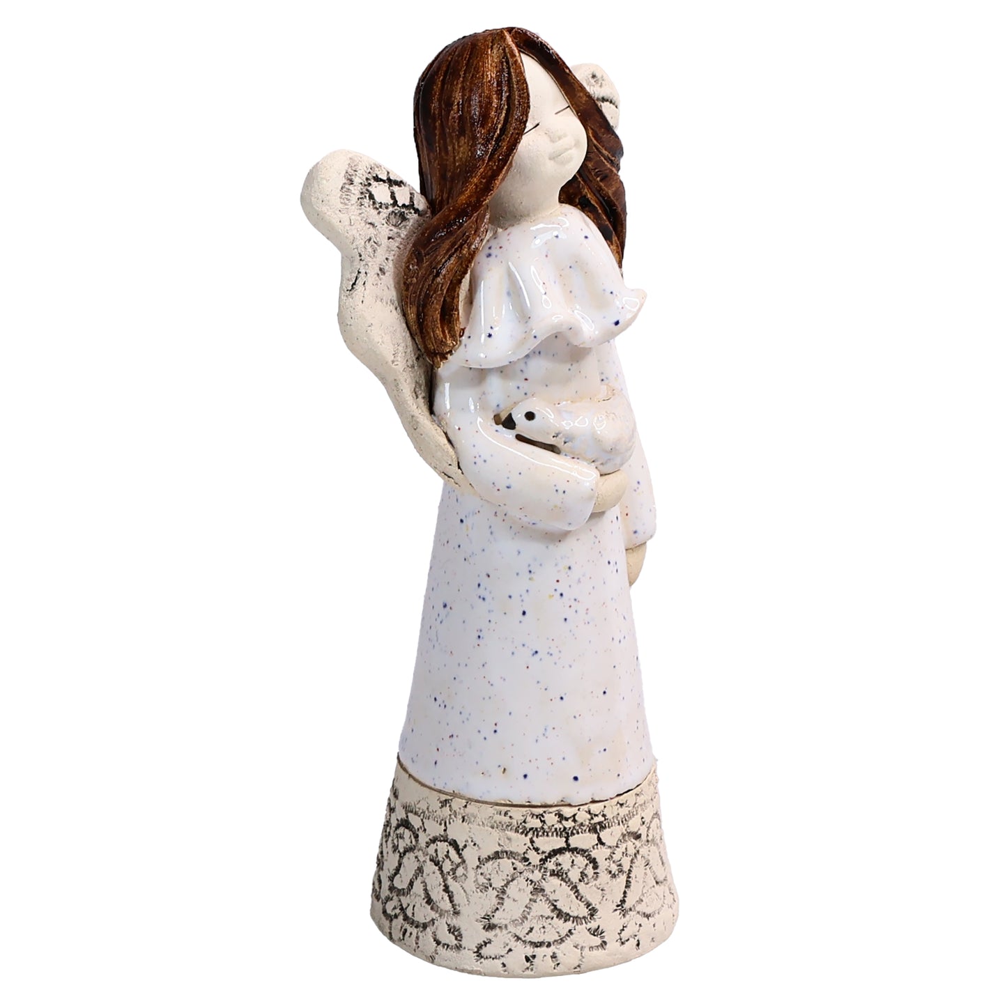 Handmade White Ceramic Angel with Dove