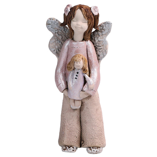 Handmade Rustic Natural Beige Ceramic Child Angel Holding Doll
