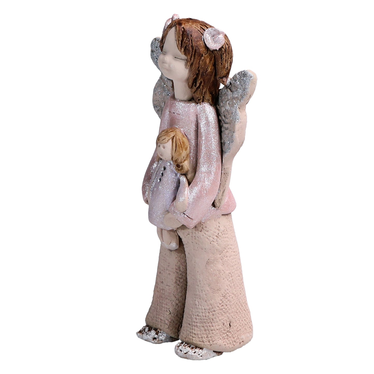 Handmade Rustic Natural Beige Ceramic Child Angel Holding Doll