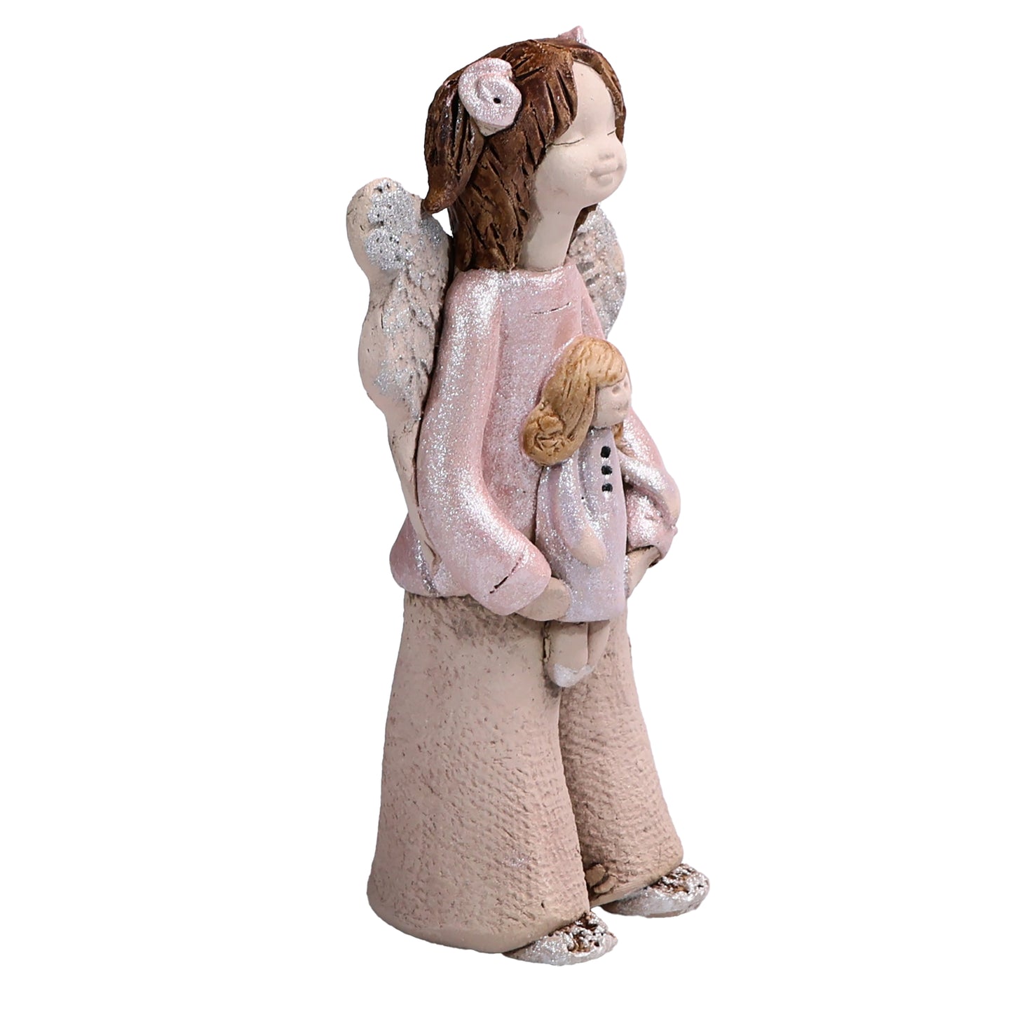 Handmade Rustic Natural Beige Ceramic Child Angel Holding Doll