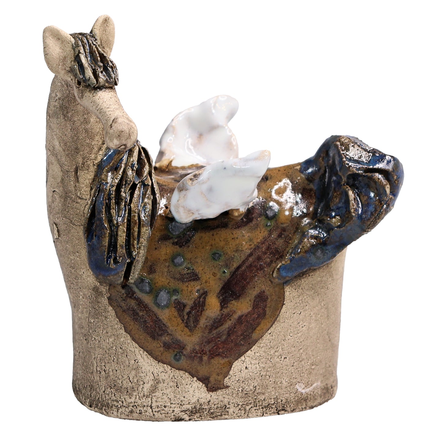 Handmade Ceramic Figurine of Stunning Pegasus with White Wings