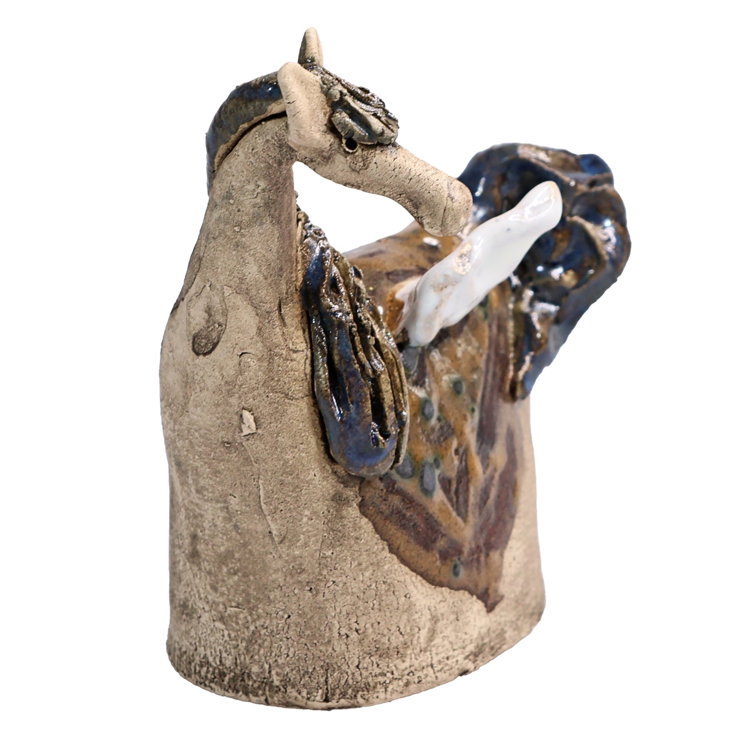 Handmade Ceramic Figurine of Stunning Pegasus with White Wings