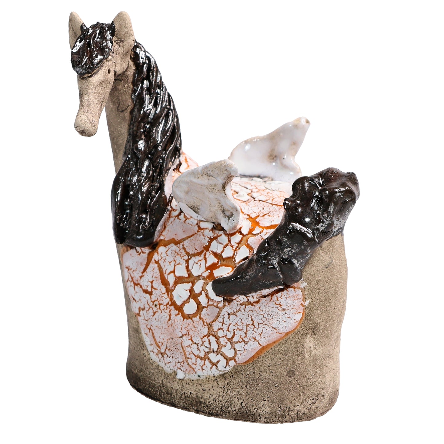Handmade Ceramic Figurine of Stunning Pegasus with White Wings