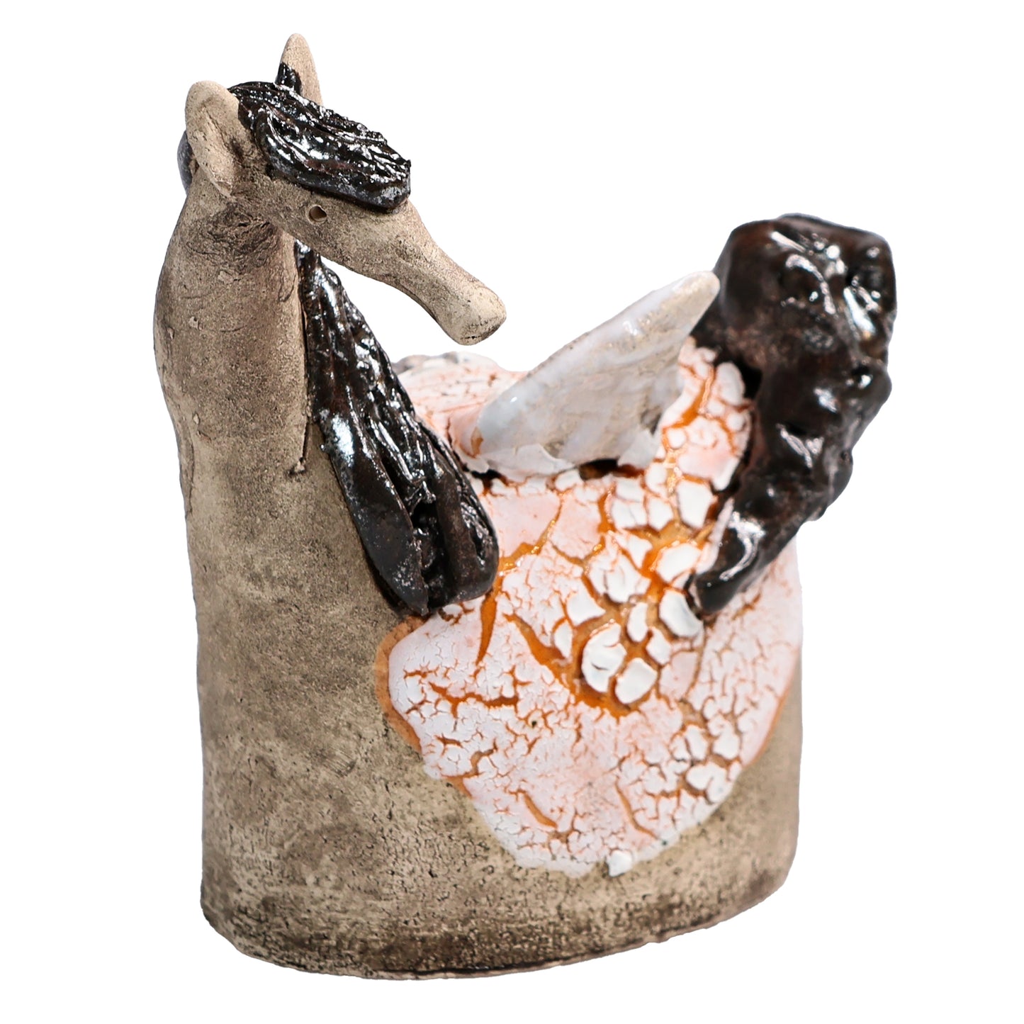 Handmade Ceramic Figurine of Stunning Pegasus with White Wings