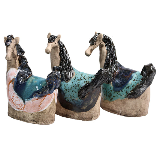 Handmade Ceramic Figurine of Vibrant Horses in Bold Colours