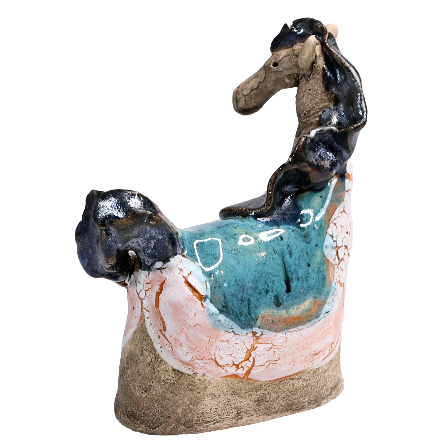 Handmade Ceramic Figurine of Vibrant Horses in Bold Colours
