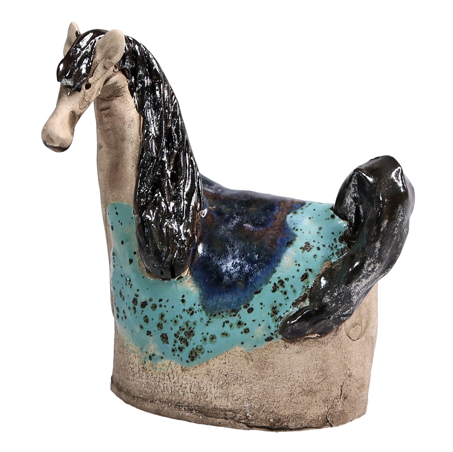 Handmade Ceramic Figurine of Vibrant Horses in Bold Colours