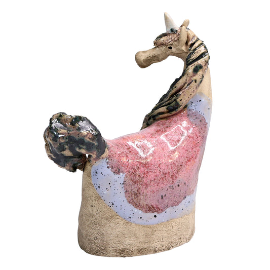 Handmade Ceramic Figurine of Charming Unicorn in Pink and Lilac