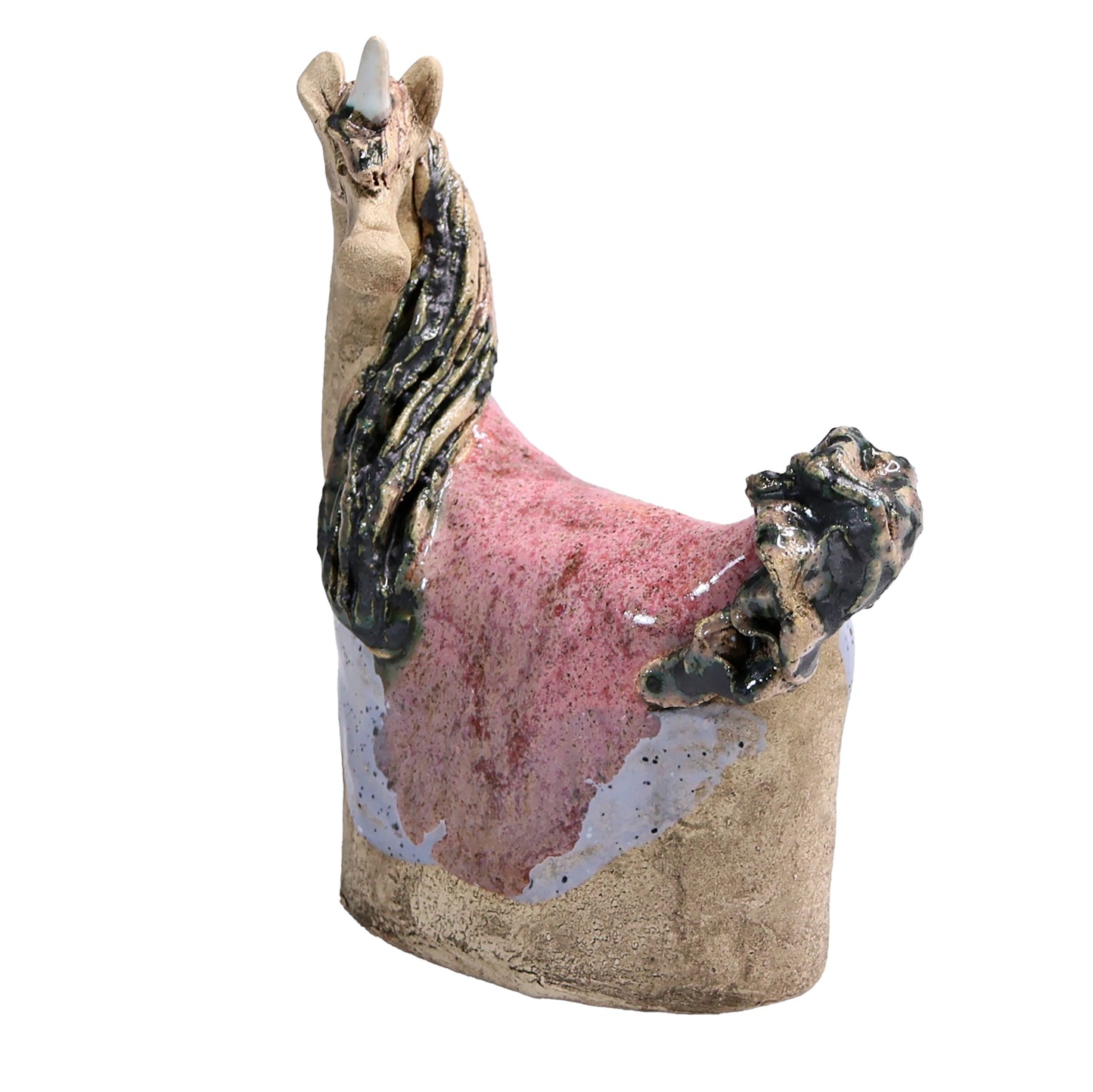 Handmade Ceramic Figurine of Charming Unicorn in Pink and Lilac