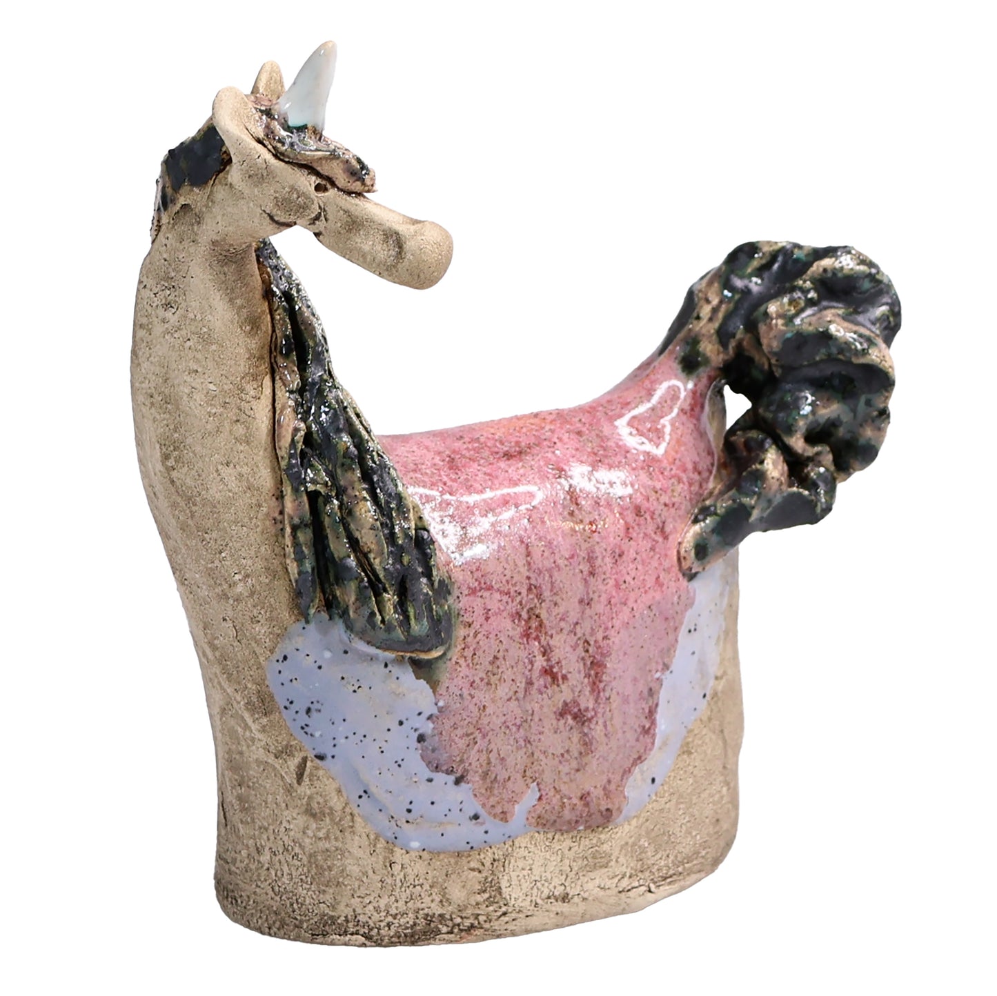 Handmade Ceramic Figurine of Charming Unicorn in Pink and Lilac