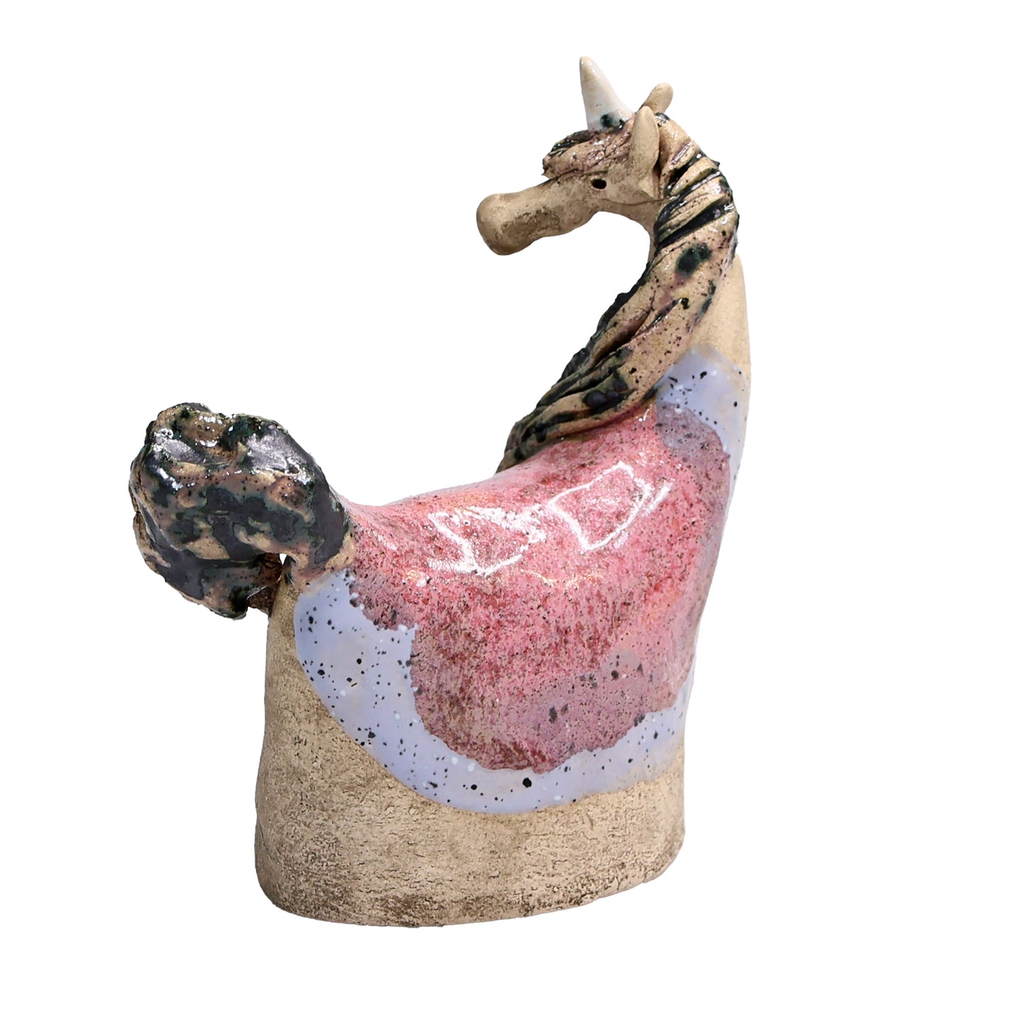 Handmade Ceramic Figurine of Charming Unicorn in Pink and Lilac