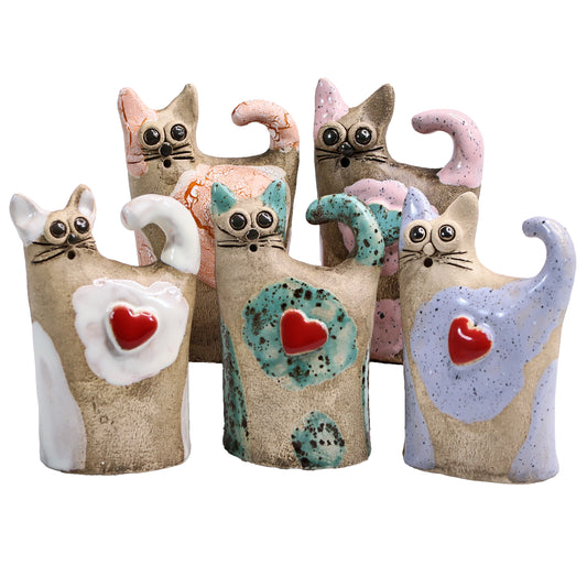 Handmade Ceramic Love Cat Figurine with Heart