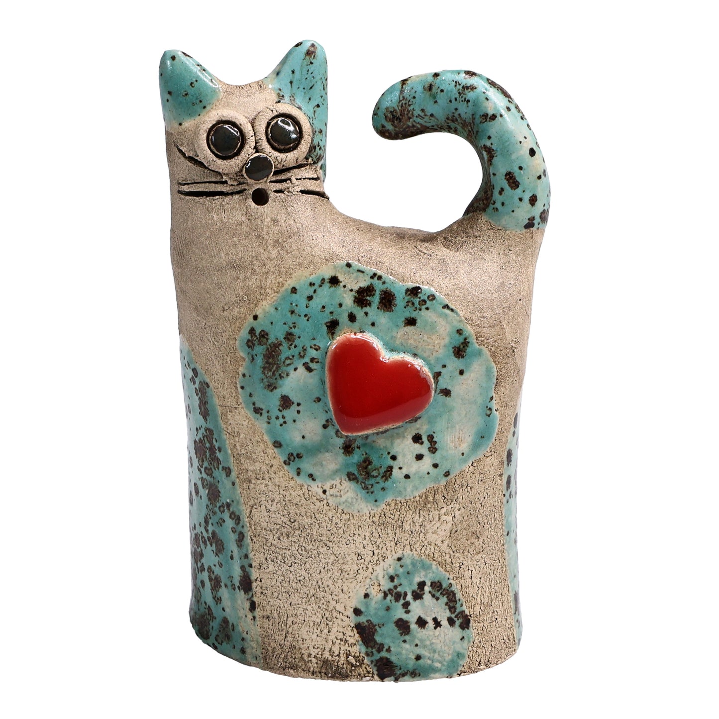 Handmade Ceramic Love Cat Figurine with Heart