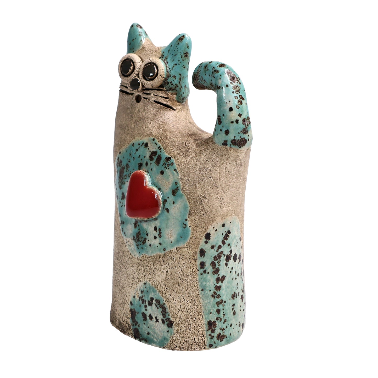 Handmade Ceramic Love Cat Figurine with Heart
