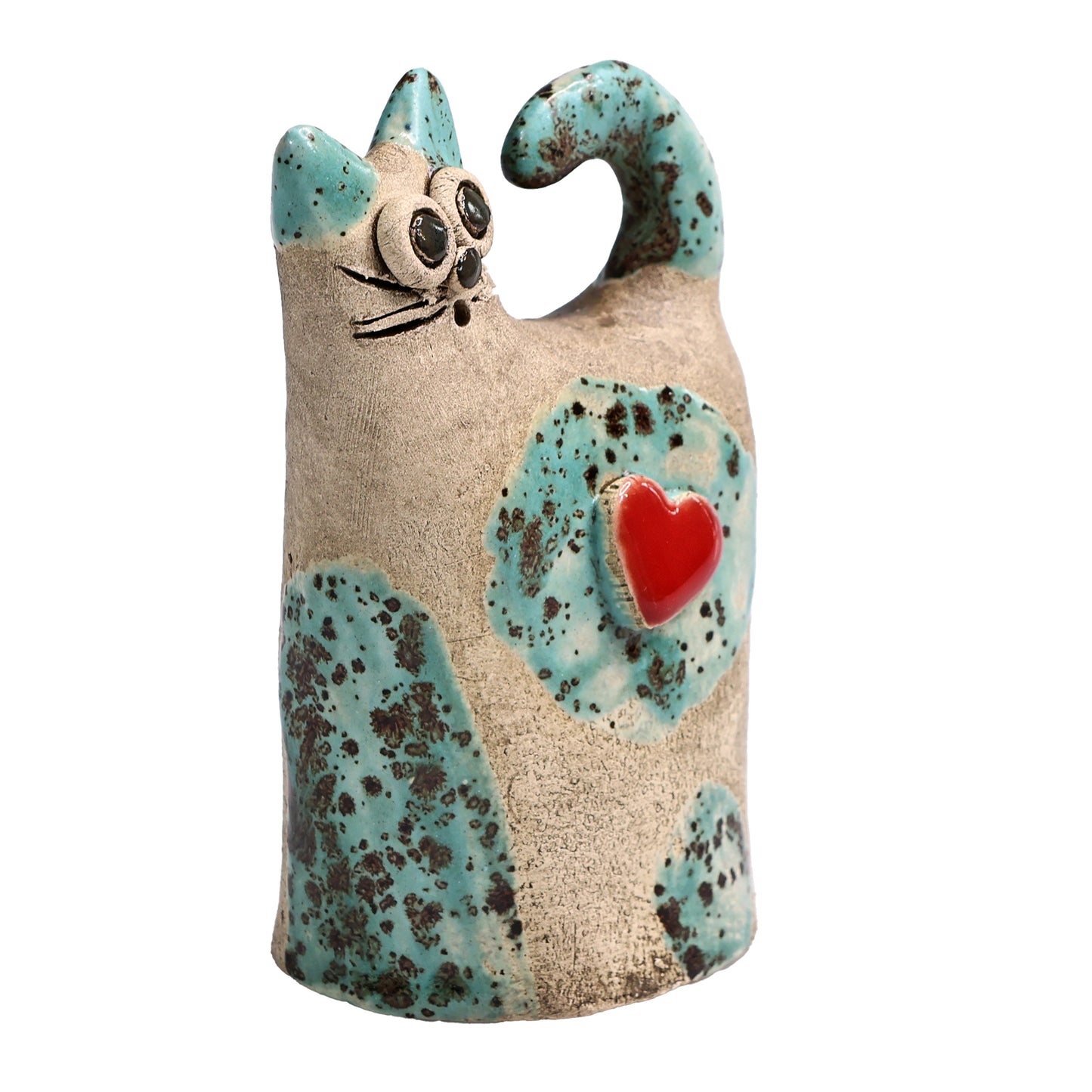 Handmade Ceramic Love Cat Figurine with Heart