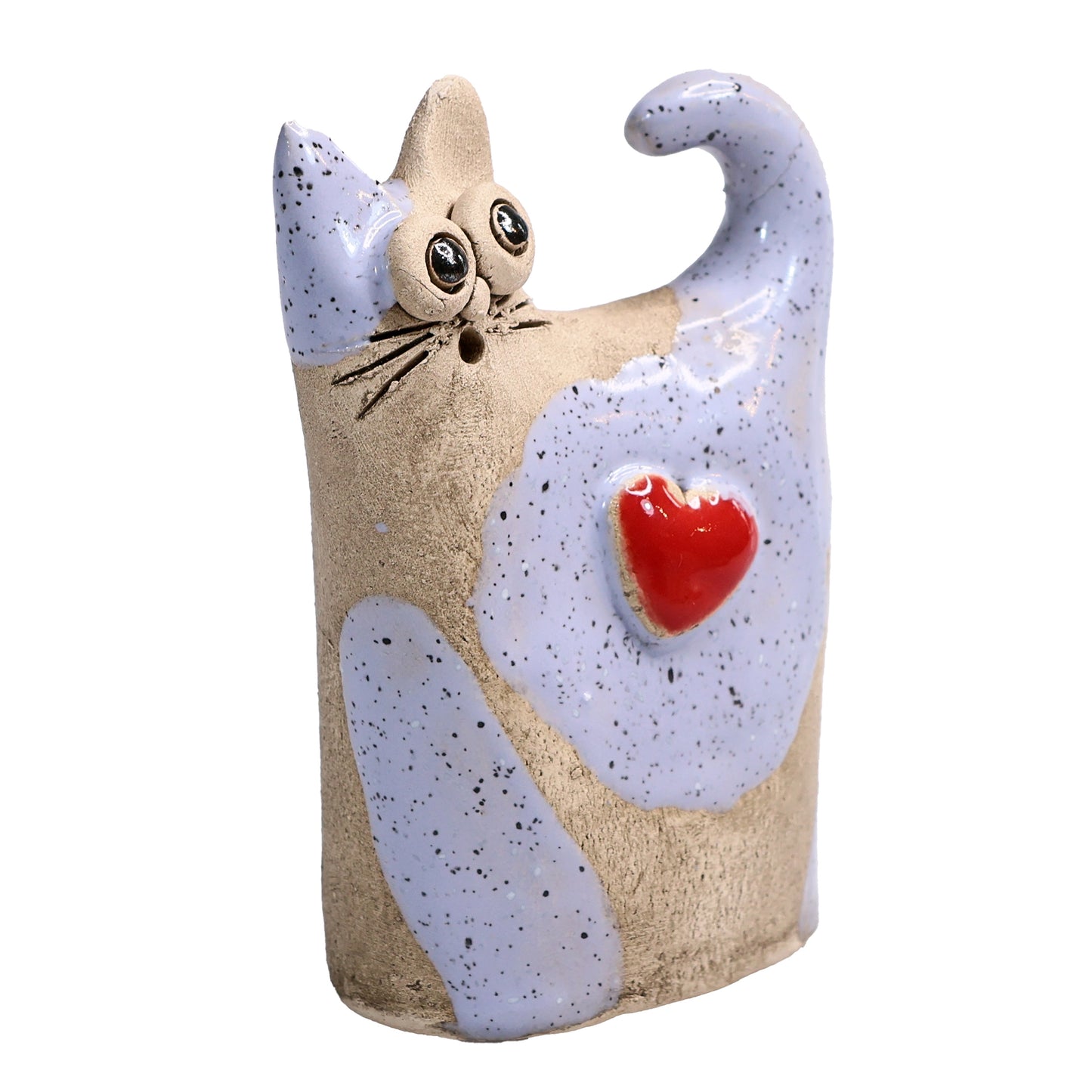 Handmade Ceramic Love Cat Figurine with Heart