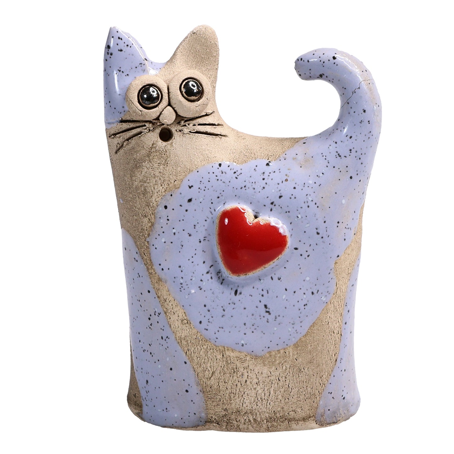 Handmade Ceramic Love Cat Figurine with Heart