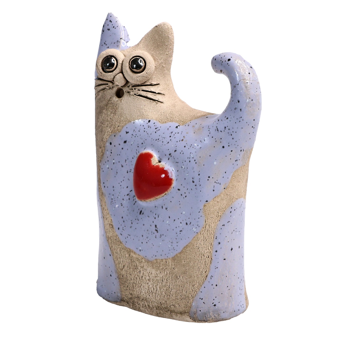 Handmade Ceramic Love Cat Figurine with Heart
