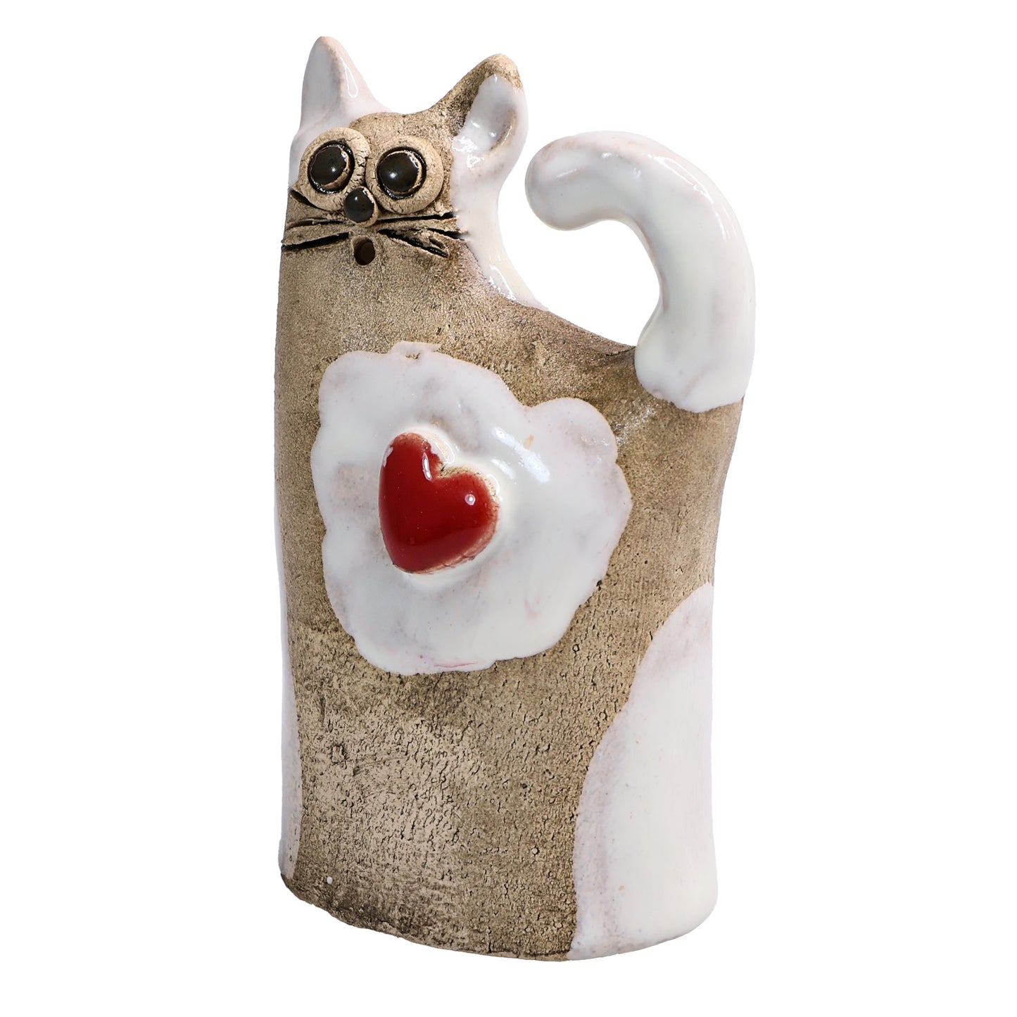 Handmade Ceramic Love Cat Figurine with Heart