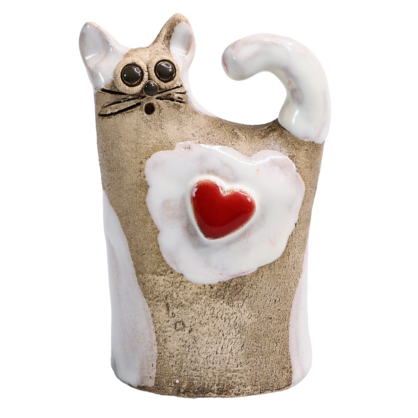 Handmade Ceramic Love Cat Figurine with Heart