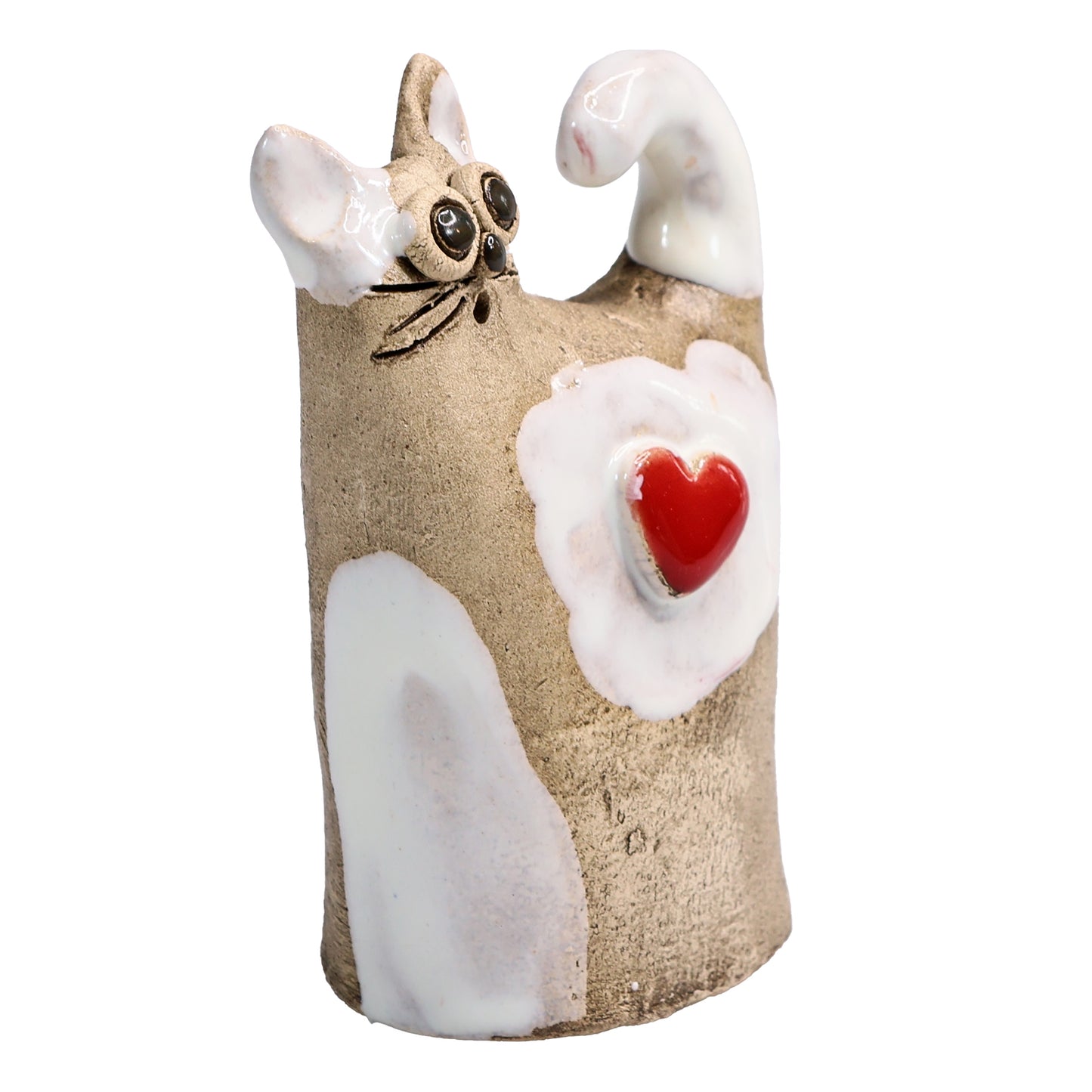 Handmade Ceramic Love Cat Figurine with Heart