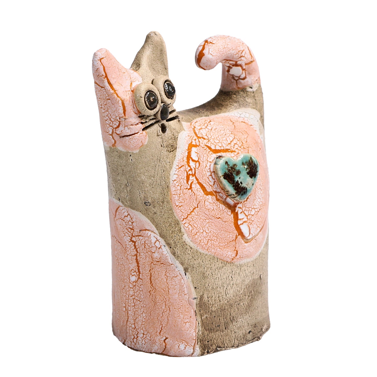 Handmade Ceramic Love Cat Figurine with Heart