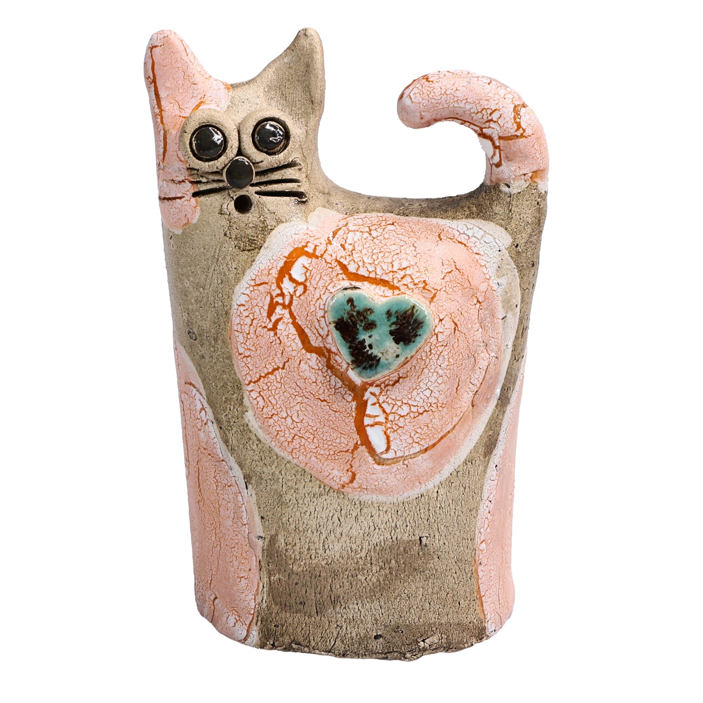 Handmade Ceramic Love Cat Figurine with Heart