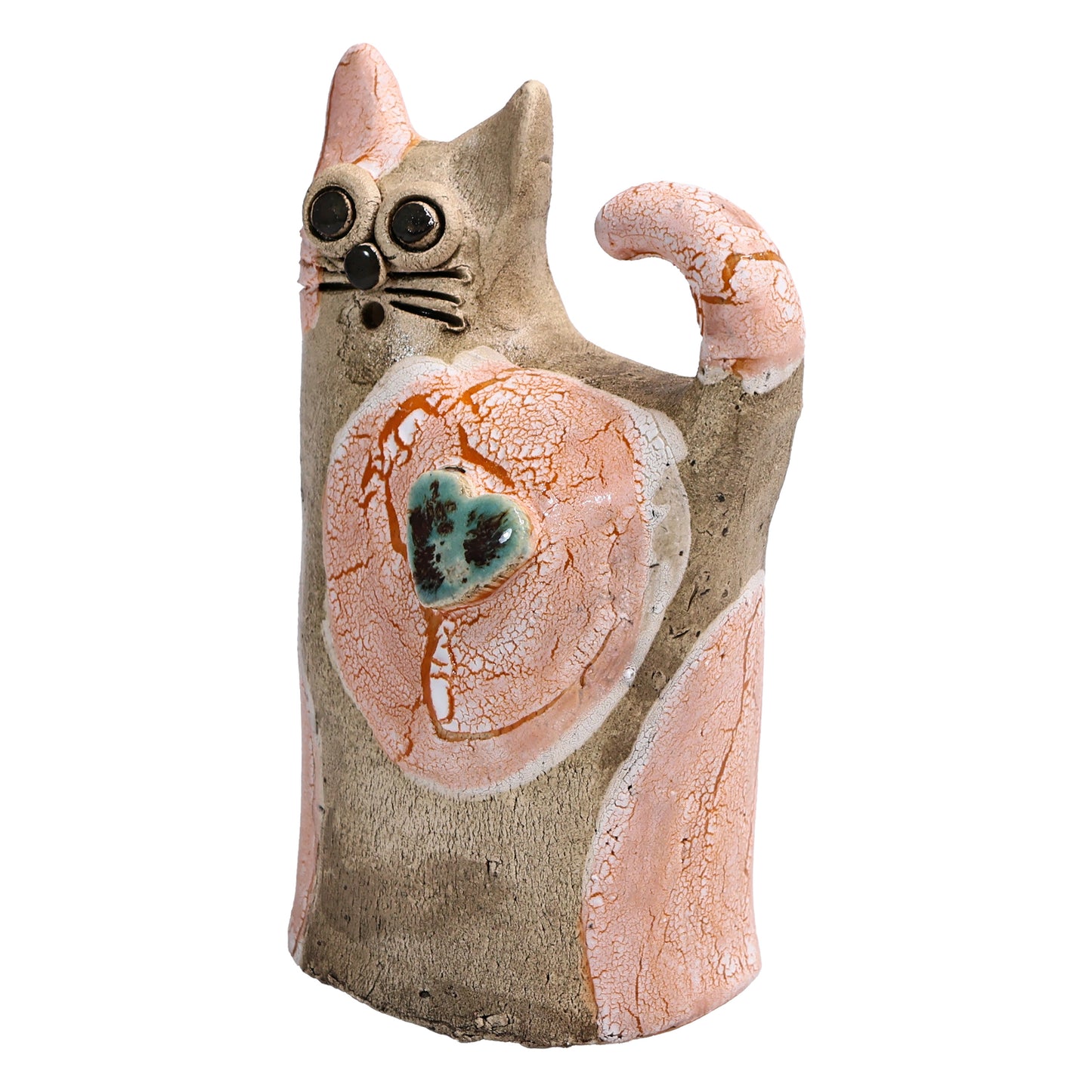 Handmade Ceramic Love Cat Figurine with Heart