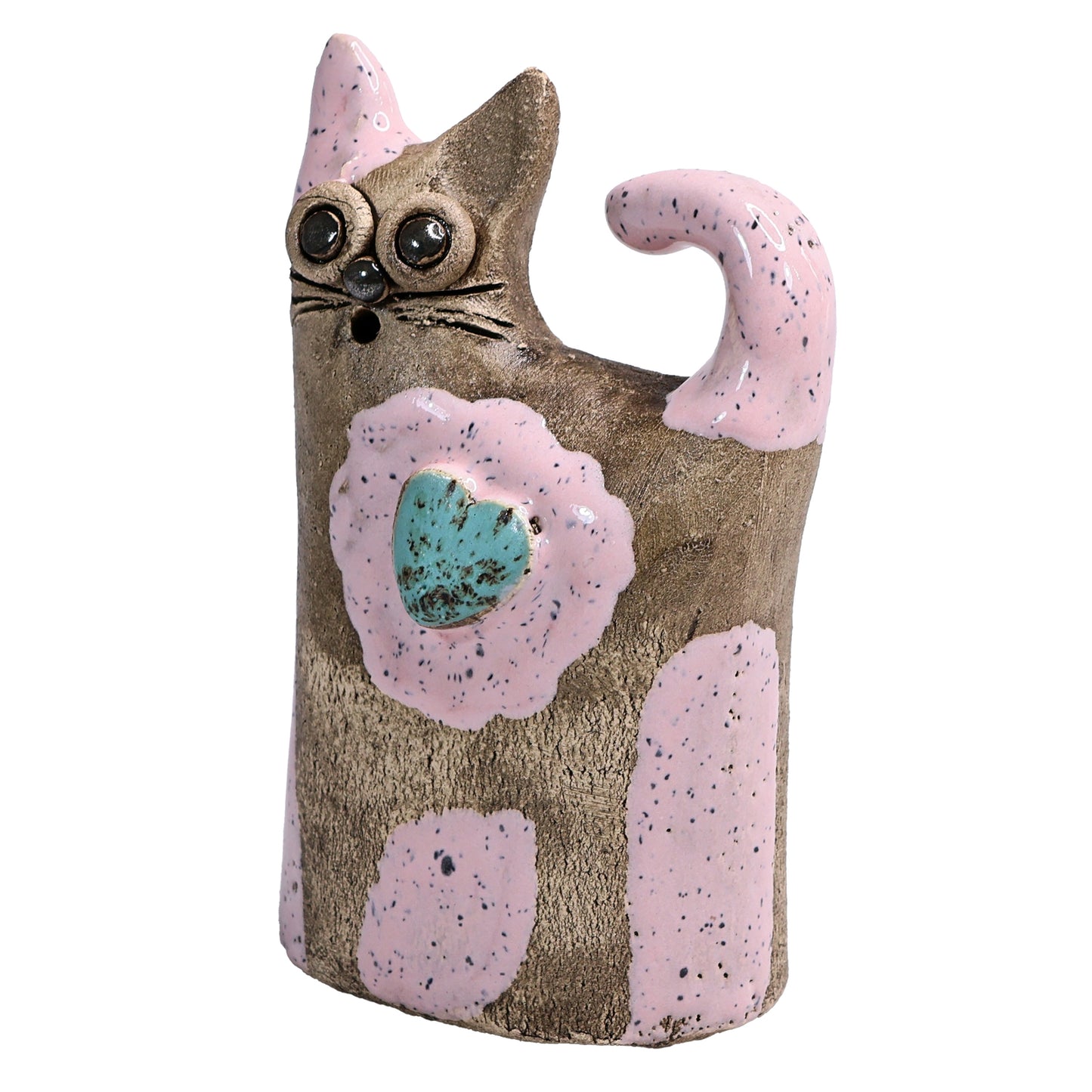 Handmade Ceramic Love Cat Figurine with Heart